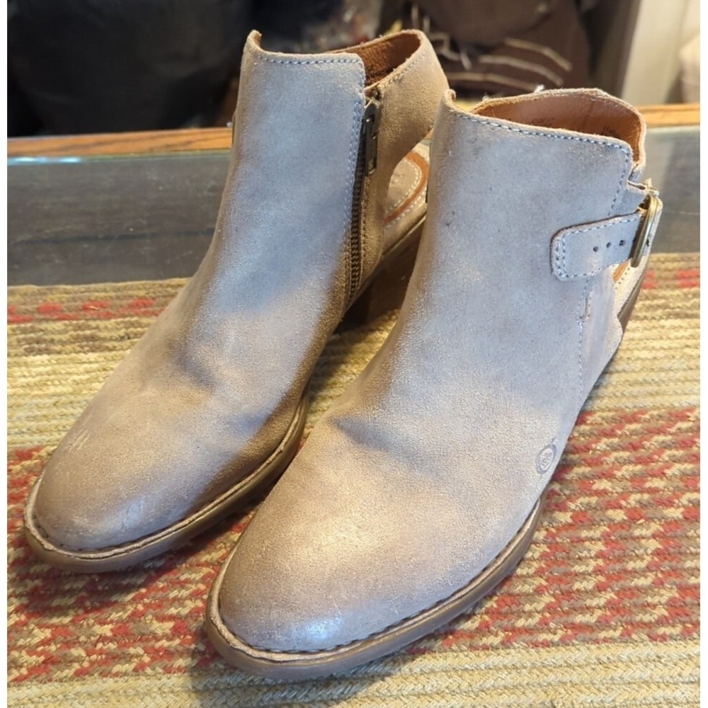 Born Strap Ankle Boots Mule‎ Gray Leather Women's Size 7.5 M Nice Condition!
